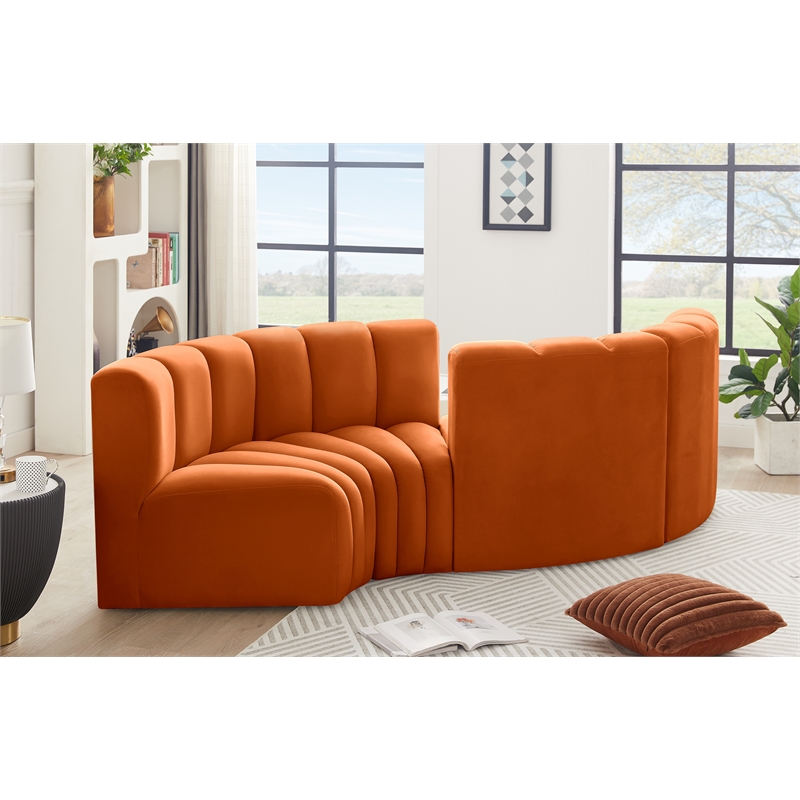Bowery Hill Contemporary Soft Cognac Velvet Modular Sectional
