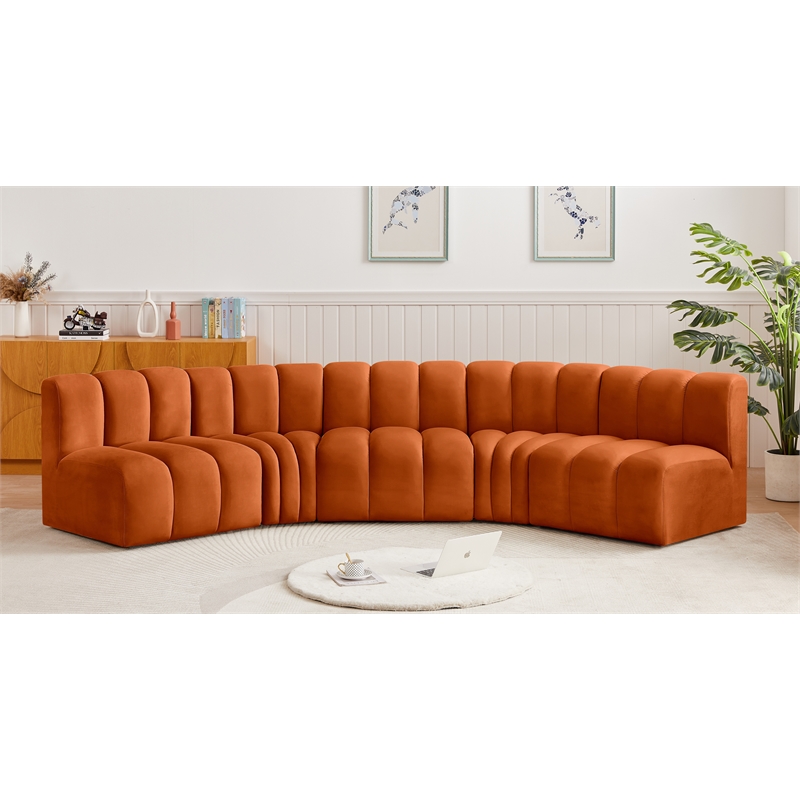 Bowery Hill Contemporary Soft Cognac Velvet Modular Sectional
