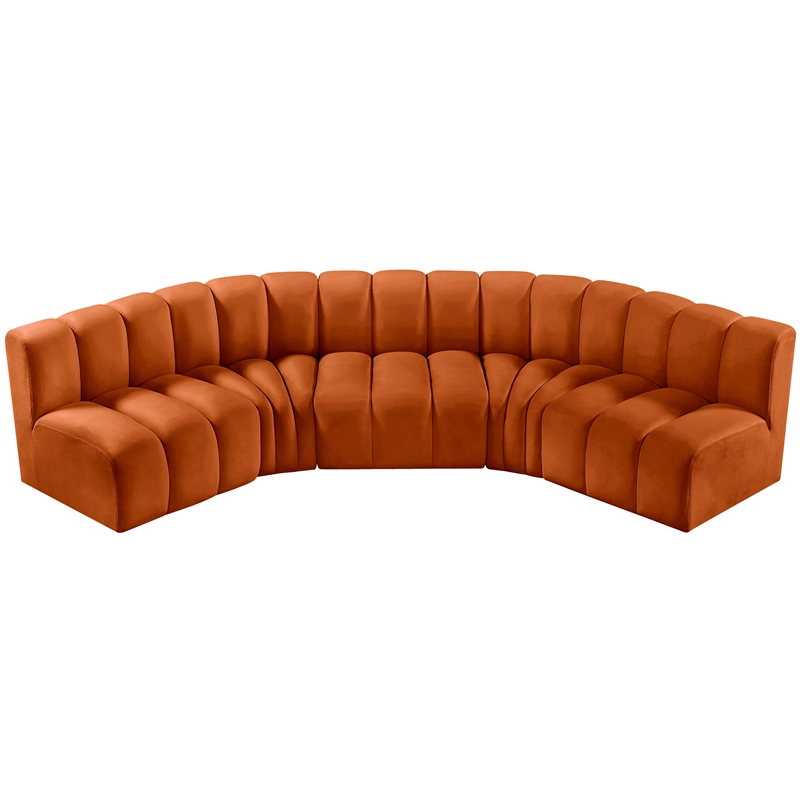 Bowery Hill Contemporary Soft Cognac Velvet Modular Sectional