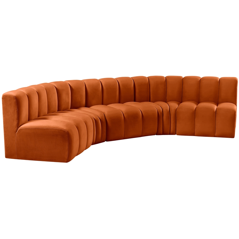 Bowery Hill Contemporary Soft Cognac Velvet Modular Sectional