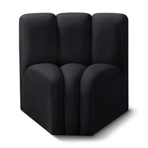 Bowery Hill Contemporary Deep Channel Tufted Soft Black Velvet Curved Corner