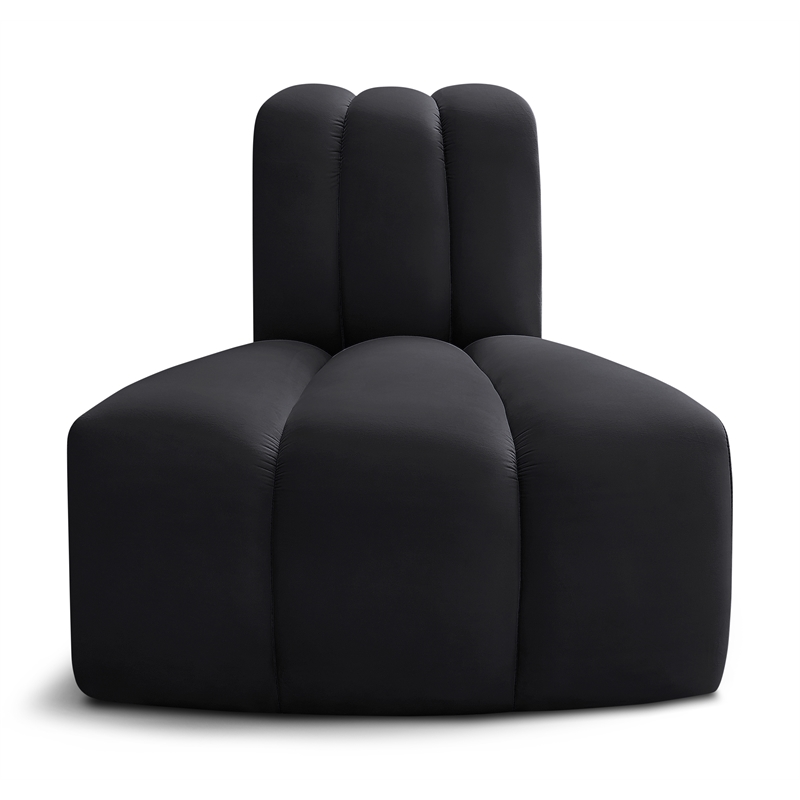 Bowery Hill Contemporary Deep Channel Tufted Soft Black Velvet Reverse Corner