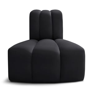 Bowery Hill Contemporary Deep Channel Tufted Soft Black Velvet Reverse Corner