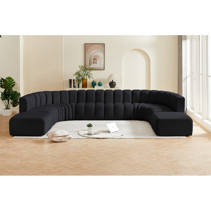 Bowery Hill Contemporary Soft Black Velvet Modular Sectional