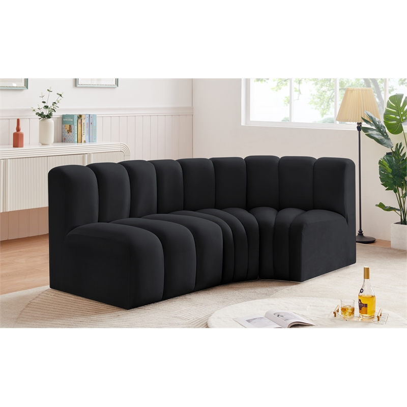 Bowery Hill Contemporary Soft Black Velvet Modular Sectional
