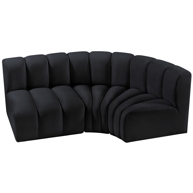 Bowery Hill Contemporary Soft Black Velvet Modular Sectional