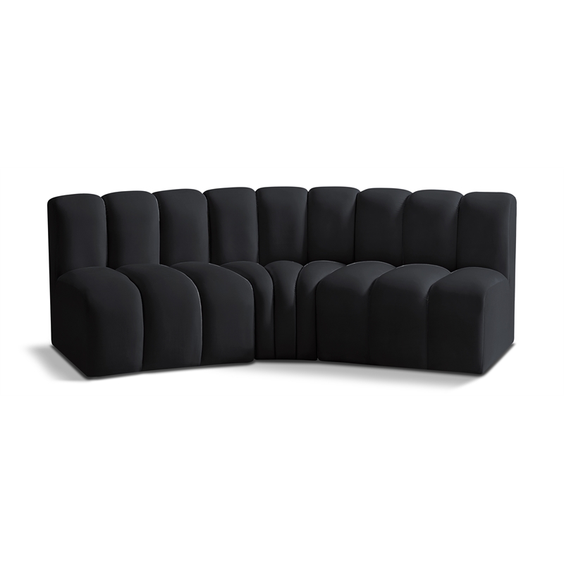 Bowery Hill Contemporary Soft Black Velvet Modular Sectional