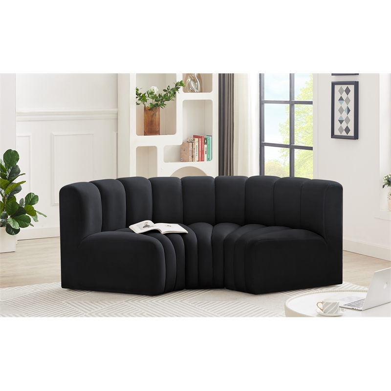 Bowery Hill Contemporary Soft Black Velvet Modular Sectional