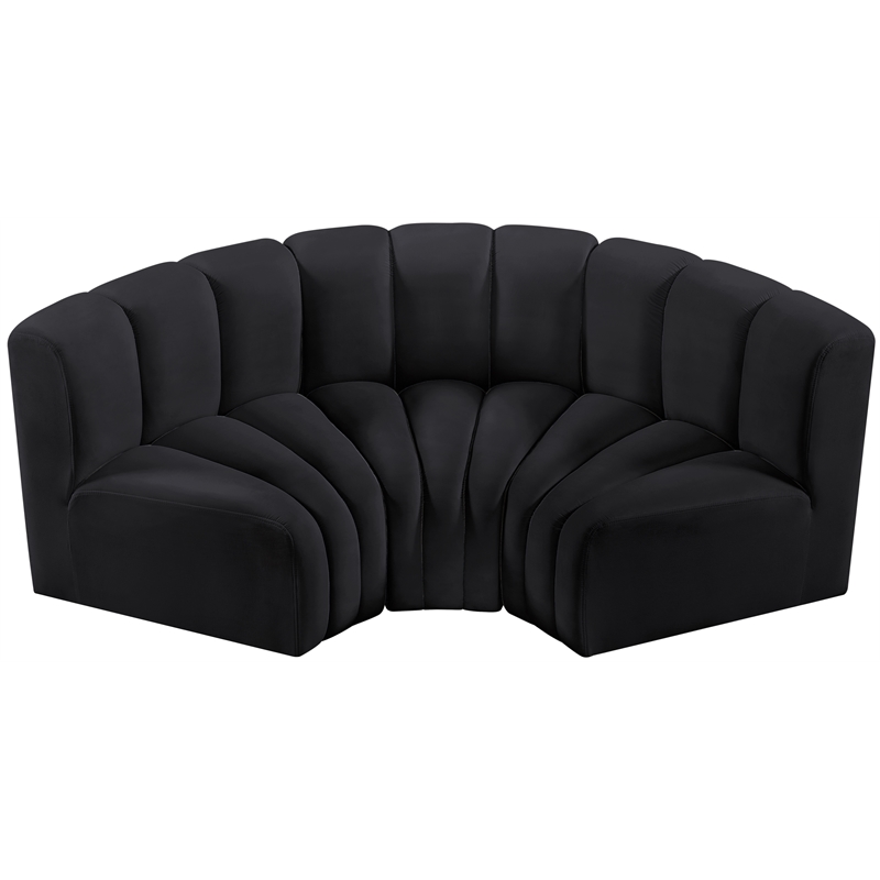 Bowery Hill Contemporary Soft Black Velvet Modular Sectional
