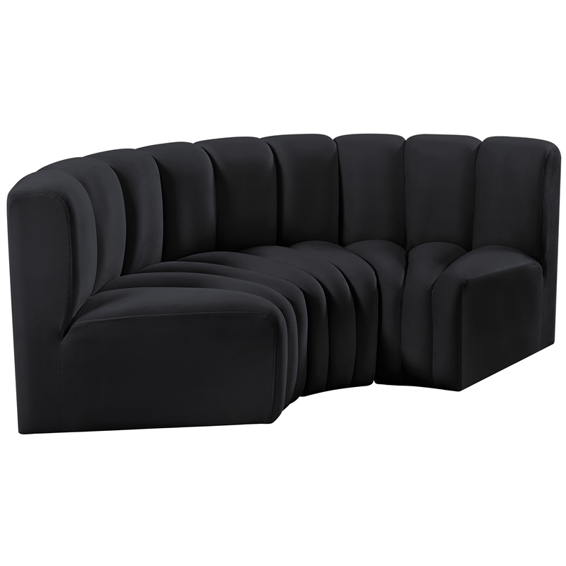 Bowery Hill Contemporary Soft Black Velvet Modular Sectional