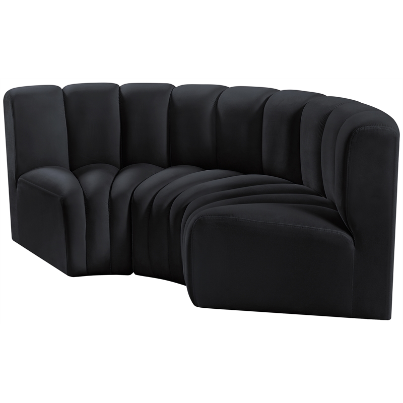 Bowery Hill Contemporary Soft Black Velvet Modular Sectional