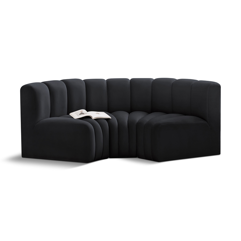 Bowery Hill Contemporary Soft Black Velvet Modular Sectional