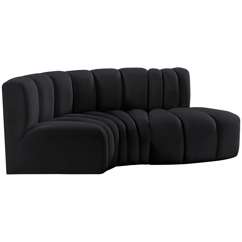 Bowery Hill Contemporary Soft Black Velvet Modular Sectional