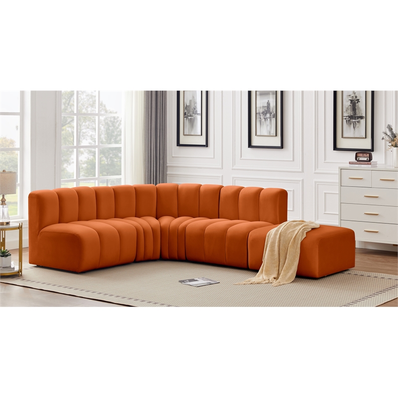 Bowery Hill Contemporary Soft Cognac Velvet Modular Sectional