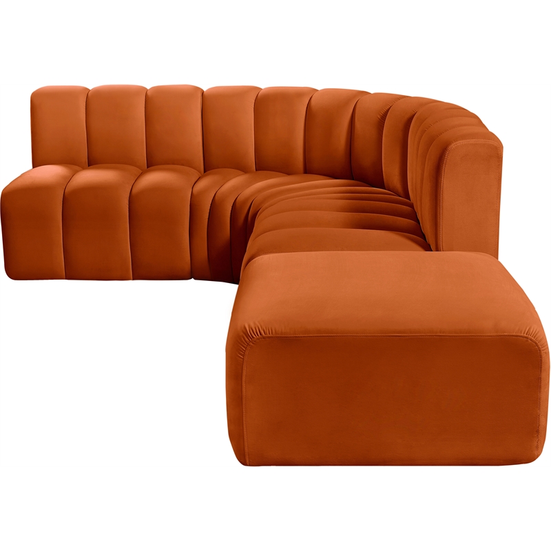 Bowery Hill Contemporary Soft Cognac Velvet Modular Sectional