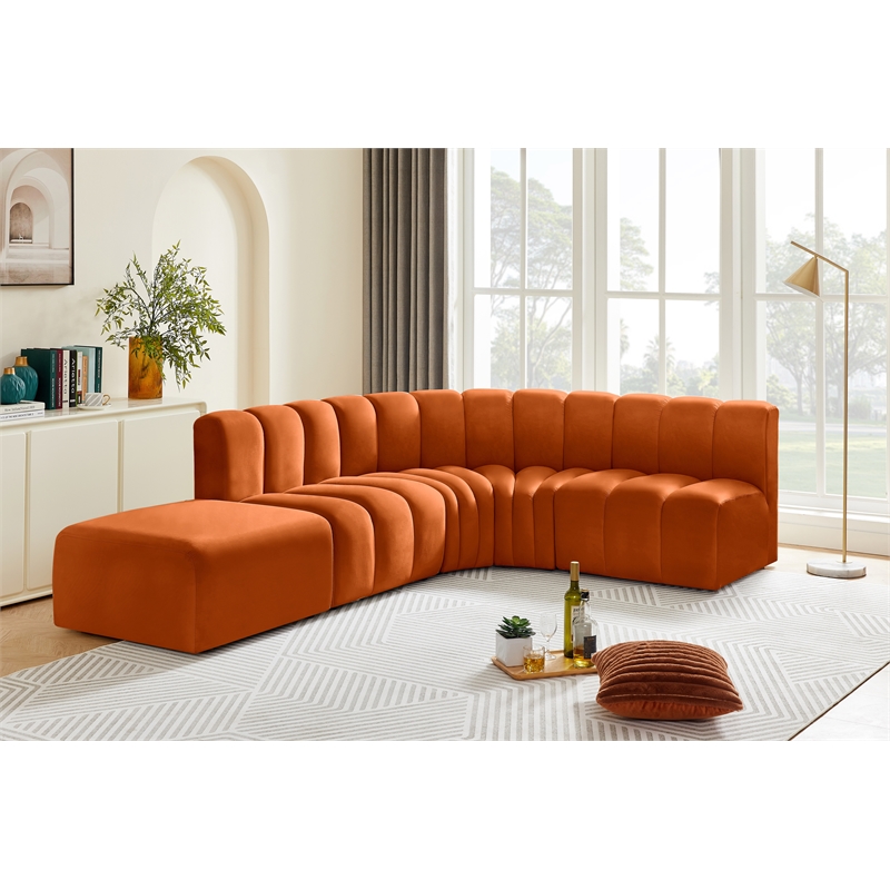 Bowery Hill Contemporary Soft Cognac Velvet Modular Sectional