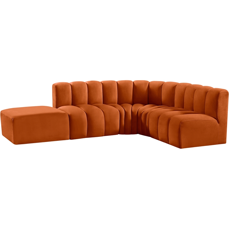 Bowery Hill Contemporary Soft Cognac Velvet Modular Sectional