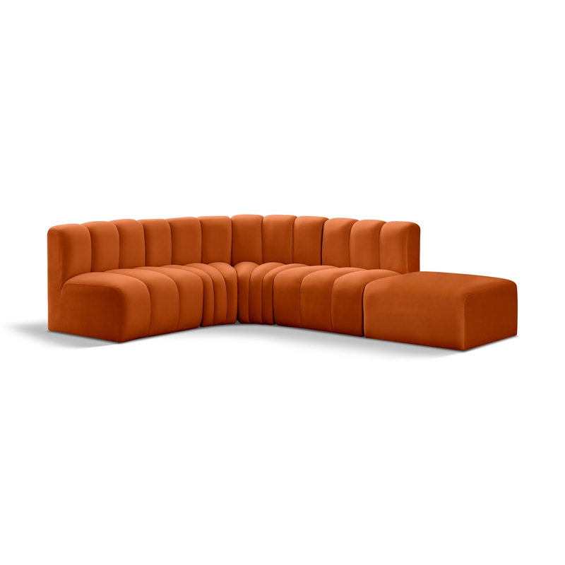 Bowery Hill Contemporary Soft Cognac Velvet Modular Sectional