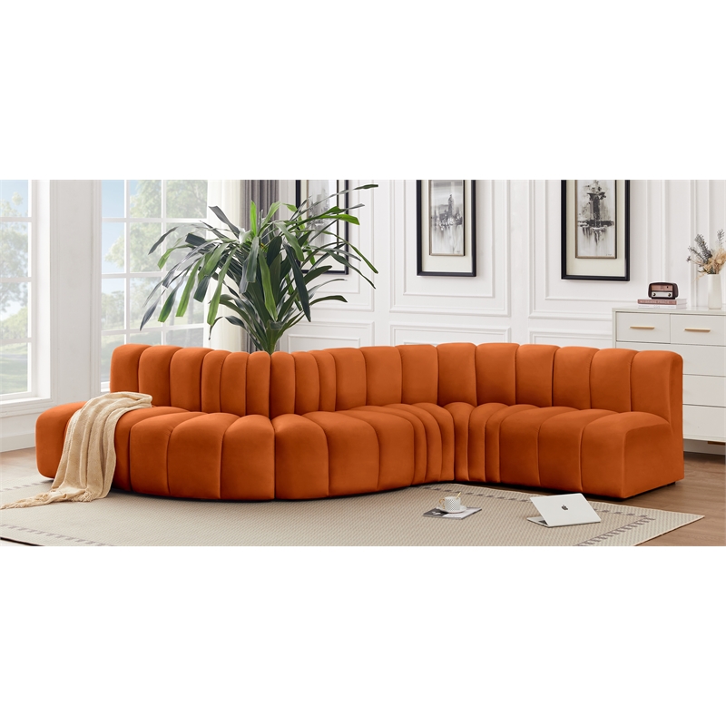 Bowery Hill Contemporary Soft Cognac Velvet Modular Sectional
