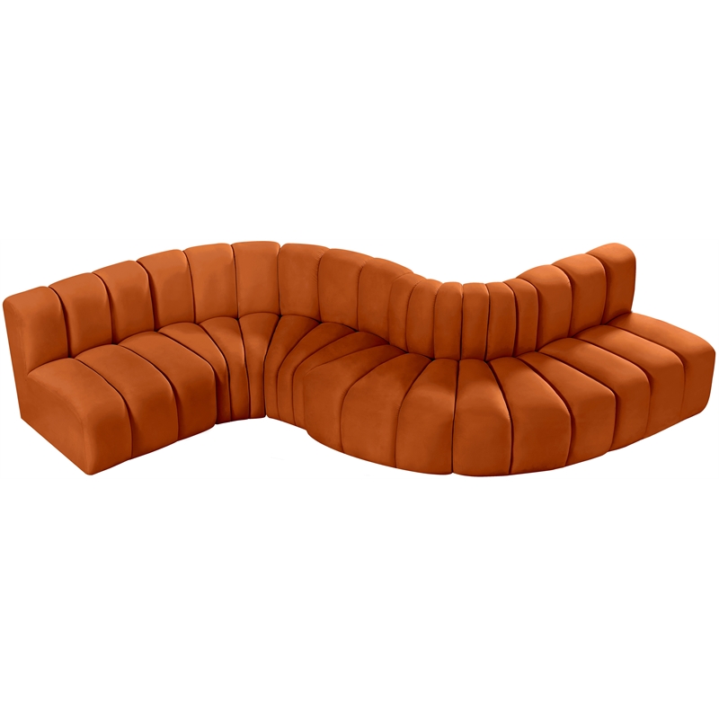 Bowery Hill Contemporary Soft Cognac Velvet Modular Sectional