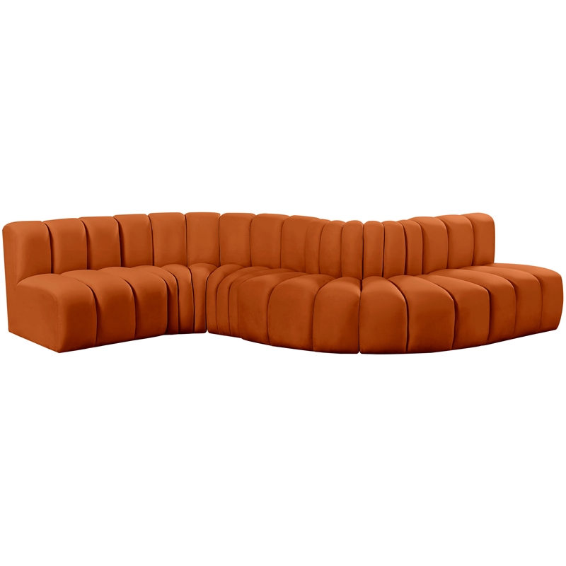 Bowery Hill Contemporary Soft Cognac Velvet Modular Sectional