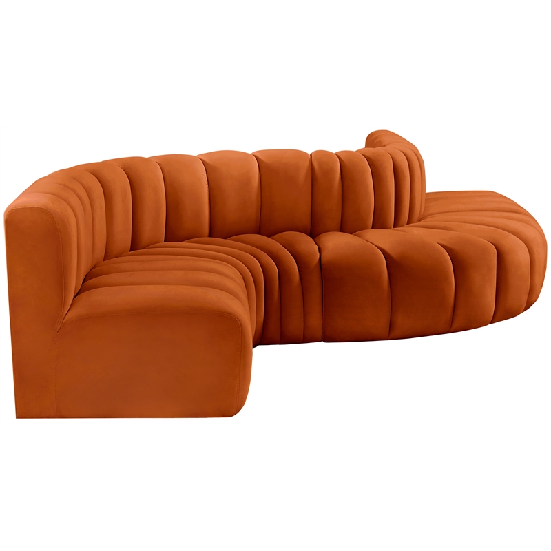 Bowery Hill Contemporary Soft Cognac Velvet Modular Sectional