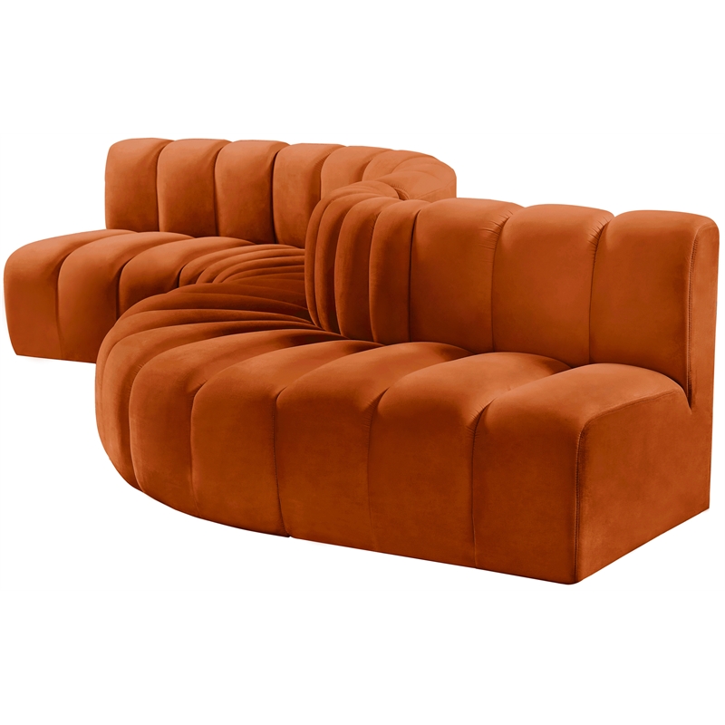 Bowery Hill Contemporary Soft Cognac Velvet Modular Sectional
