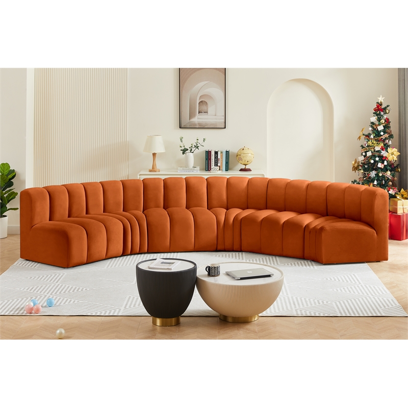 Bowery Hill Contemporary Soft Cognac Velvet Modular Sectional