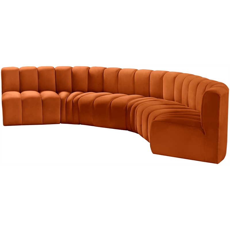Bowery Hill Contemporary Soft Cognac Velvet Modular Sectional