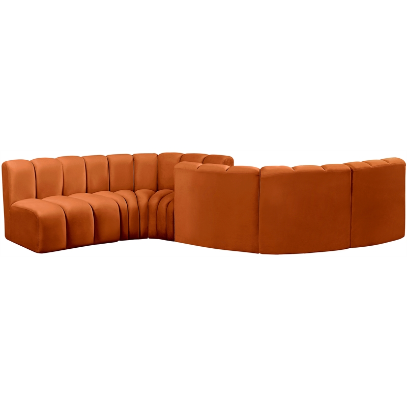 Bowery Hill Contemporary Soft Cognac Velvet Modular Sectional