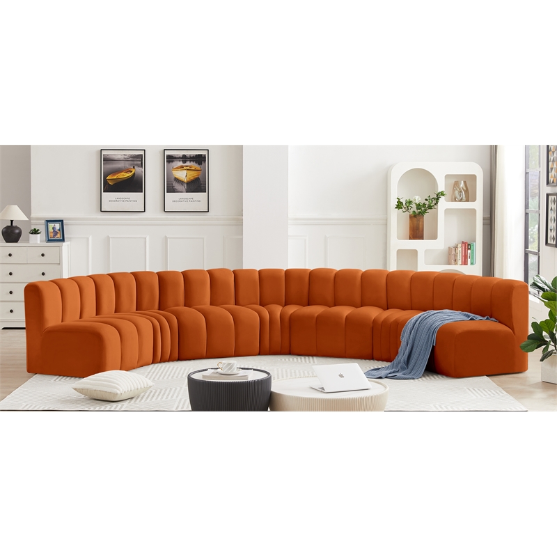 Bowery Hill Contemporary Soft Cognac Velvet Modular Sectional