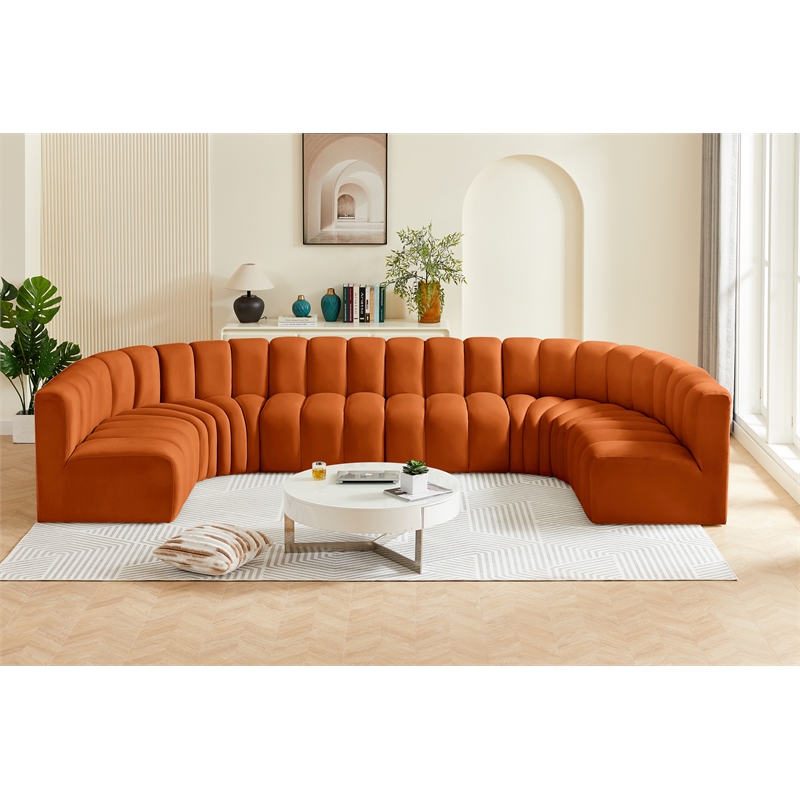 Bowery Hill Contemporary Soft Cognac Velvet Modular Sectional