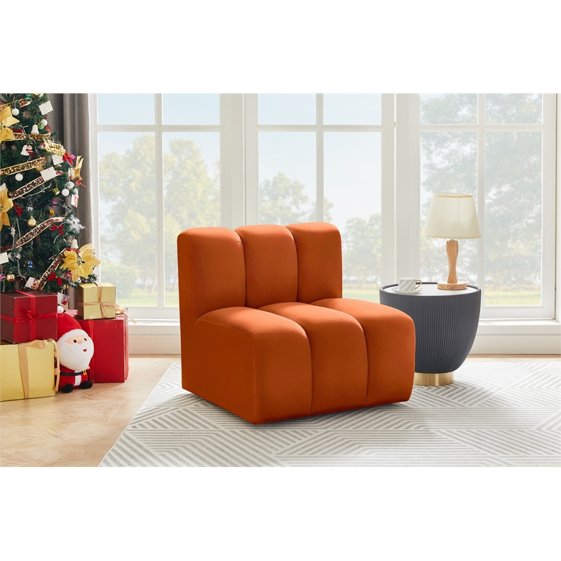 Bowery Hill Contemporary Deep Channel Tufted Soft Cognac Velvet Straight Chair