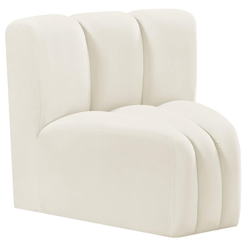 Bowery Hill Contemporary Deep Channel Tufted Soft Cream Velvet Curved Corner