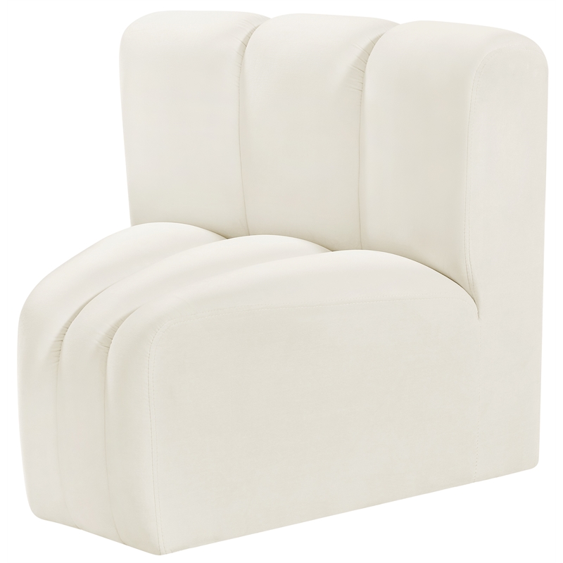 Bowery Hill Contemporary Deep Channel Tufted Soft Cream Velvet Curved Corner
