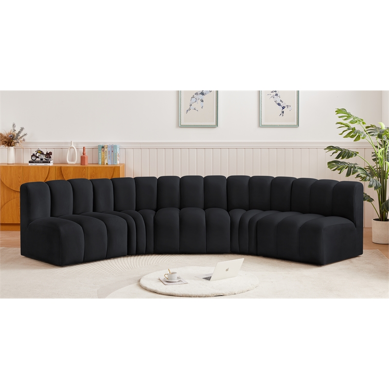Bowery Hill Contemporary Soft Black Velvet Modular Sectional