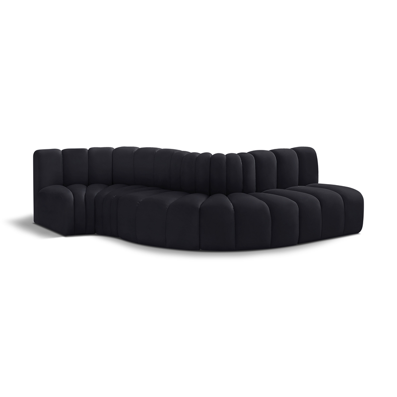 Bowery Hill Contemporary Soft Black Velvet Modular Sectional