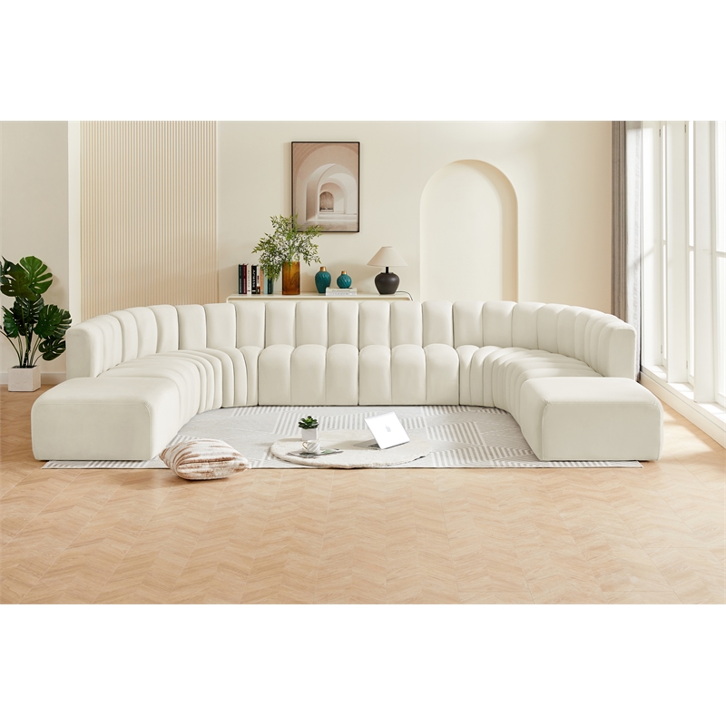 Bowery Hill Contemporary Soft Cream Velvet Modular Sectional