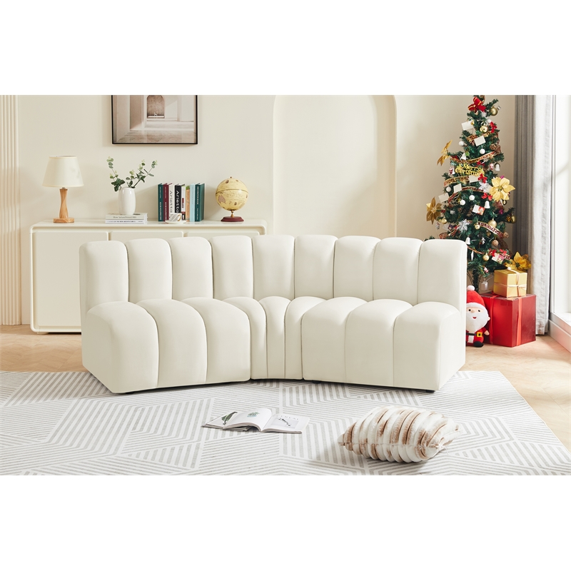 Bowery Hill Contemporary Soft Cream Velvet Modular Sectional