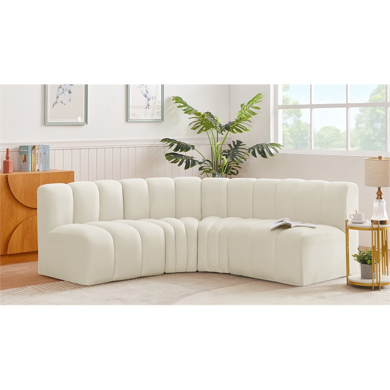 Bowery Hill Contemporary Soft Cream Velvet Modular Sectional