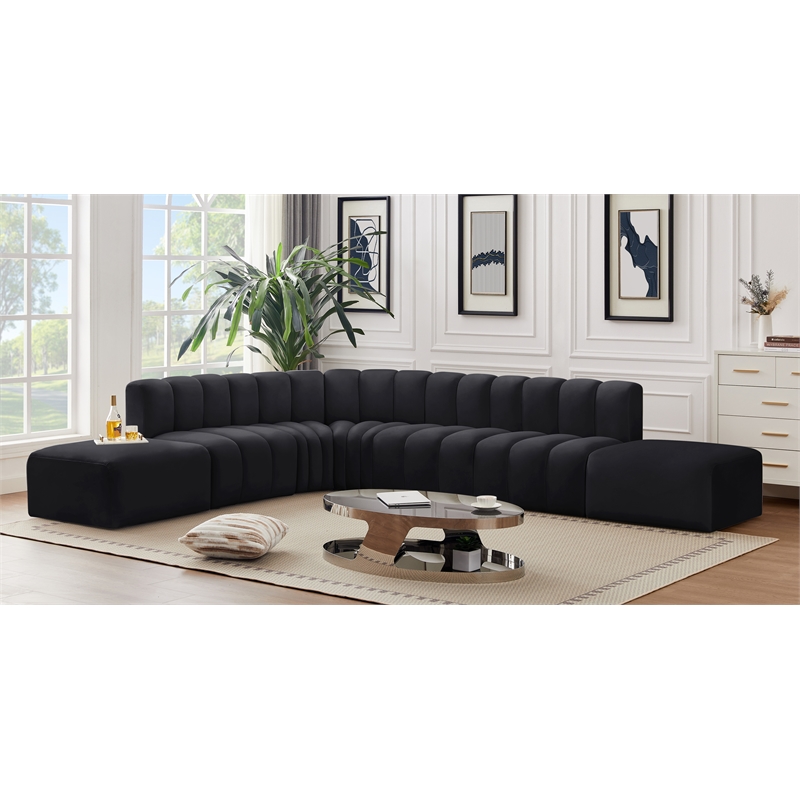 Bowery Hill Contemporary Soft Black Velvet Modular Sectional