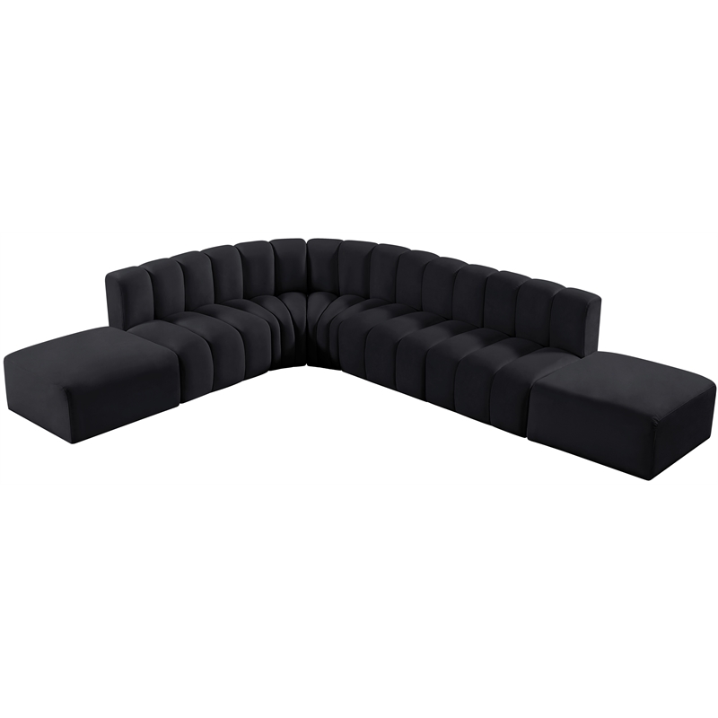 Bowery Hill Contemporary Soft Black Velvet Modular Sectional