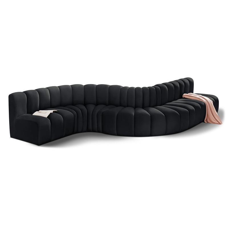 Bowery Hill Contemporary Soft Black Velvet Modular Sectional