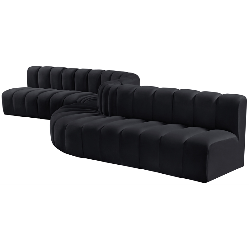 Bowery Hill Contemporary Soft Black Velvet Modular Sectional