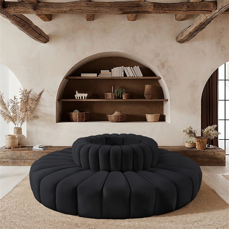 Bowery Hill Contemporary Soft Black Velvet Modular Sectional