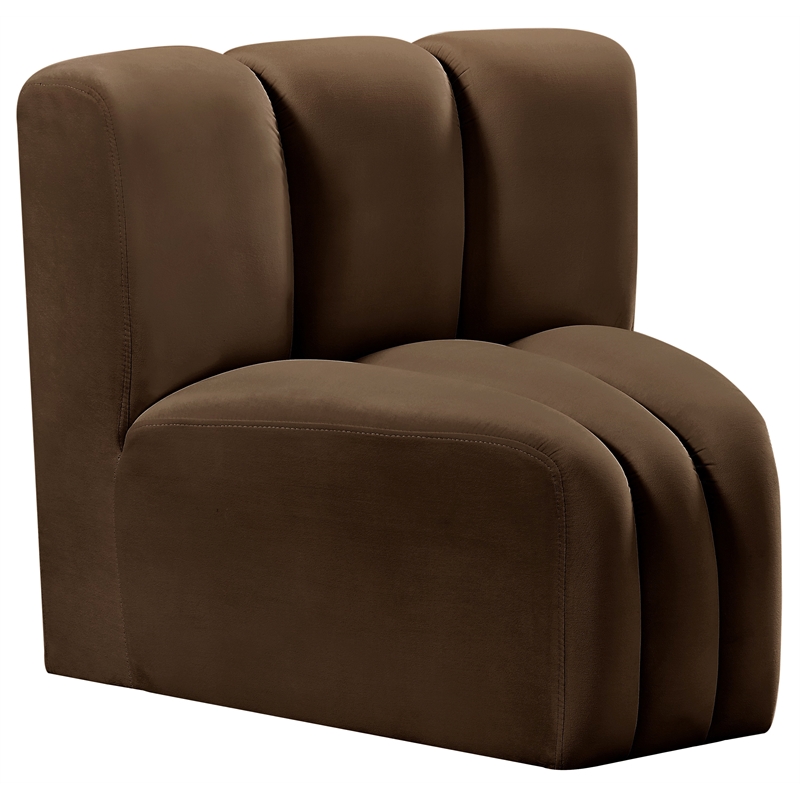 Bowery Hill Contemporary Deep Channel Tufted Soft Brown Velvet Curved Corner