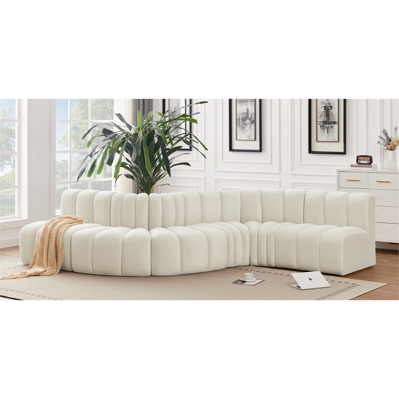 Bowery Hill Contemporary Soft Cream Velvet Modular Sectional