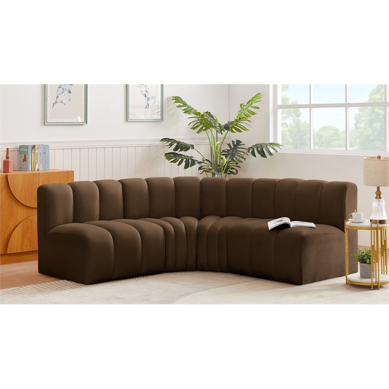 Bowery Hill Contemporary Soft Brown Velvet Modular Sectional