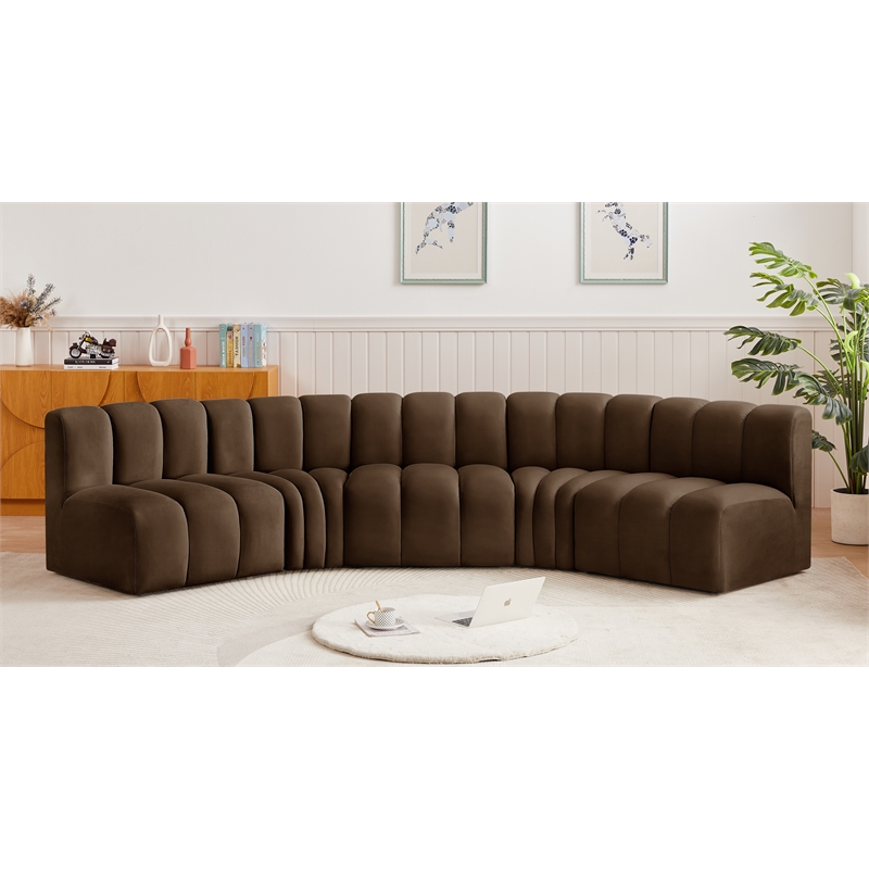 Bowery Hill Contemporary Soft Brown Velvet Modular Sectional