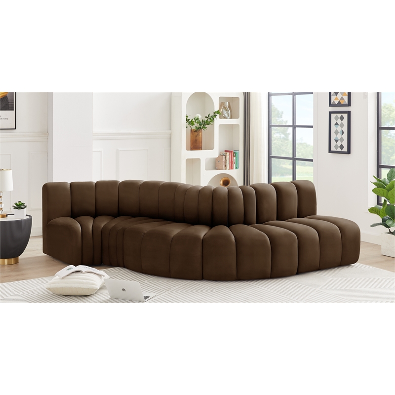 Bowery Hill Contemporary Soft Brown Velvet Modular Sectional